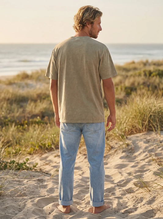 Men's Carve Harder heavyweight snow washed T-shirt by Threads 626, showcasing the soft, durable fabric and relaxed fit.