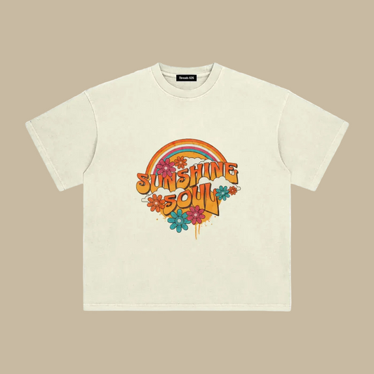 Women's Sunshine Soul enzyme washed oversized t-shirt by Threads 626, featuring a relaxed fit and soft, vintage-inspired fabric.