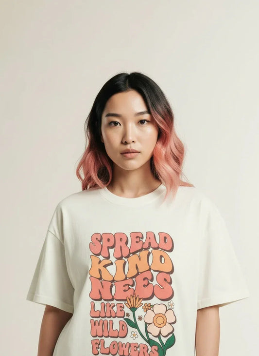 Women's kindness enzyme washed t-shirt by Threads 626, featuring a soft, faded fabric and casual fit.