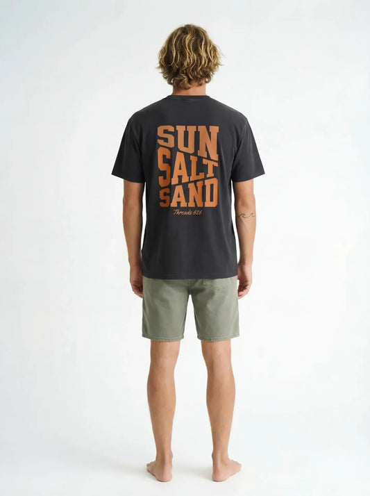 Men's vintage washed oversized cotton t-shirt by Threads 626 featuring sun and sand-inspired design.