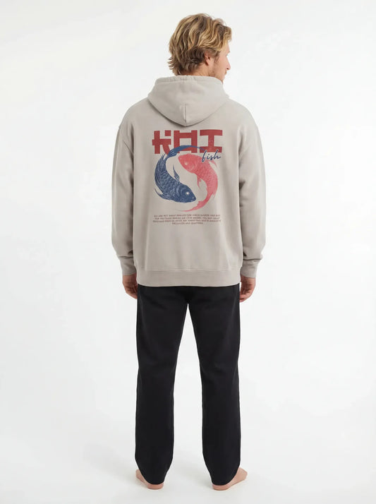 Men's Koi Vintage Washed Heavyweight Hoodie by Threads 626, showing front view with a distressed, vintage-style design and soft fabric.