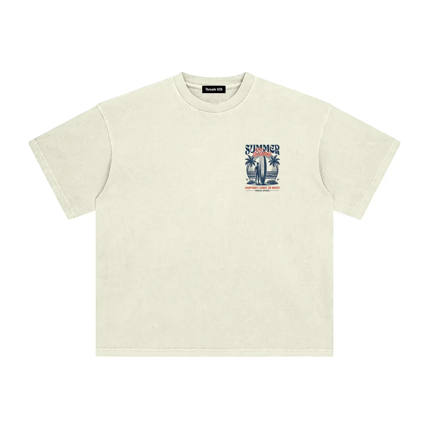 Men's Happiness Comes In Waves enzyme-washed cotton t-shirt by Threads 626, featuring a relaxed fit and soft, comfortable fabric.