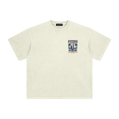 Men's Happiness Comes In Waves enzyme-washed cotton t-shirt by Threads 626, featuring a relaxed fit and soft, comfortable fabric.