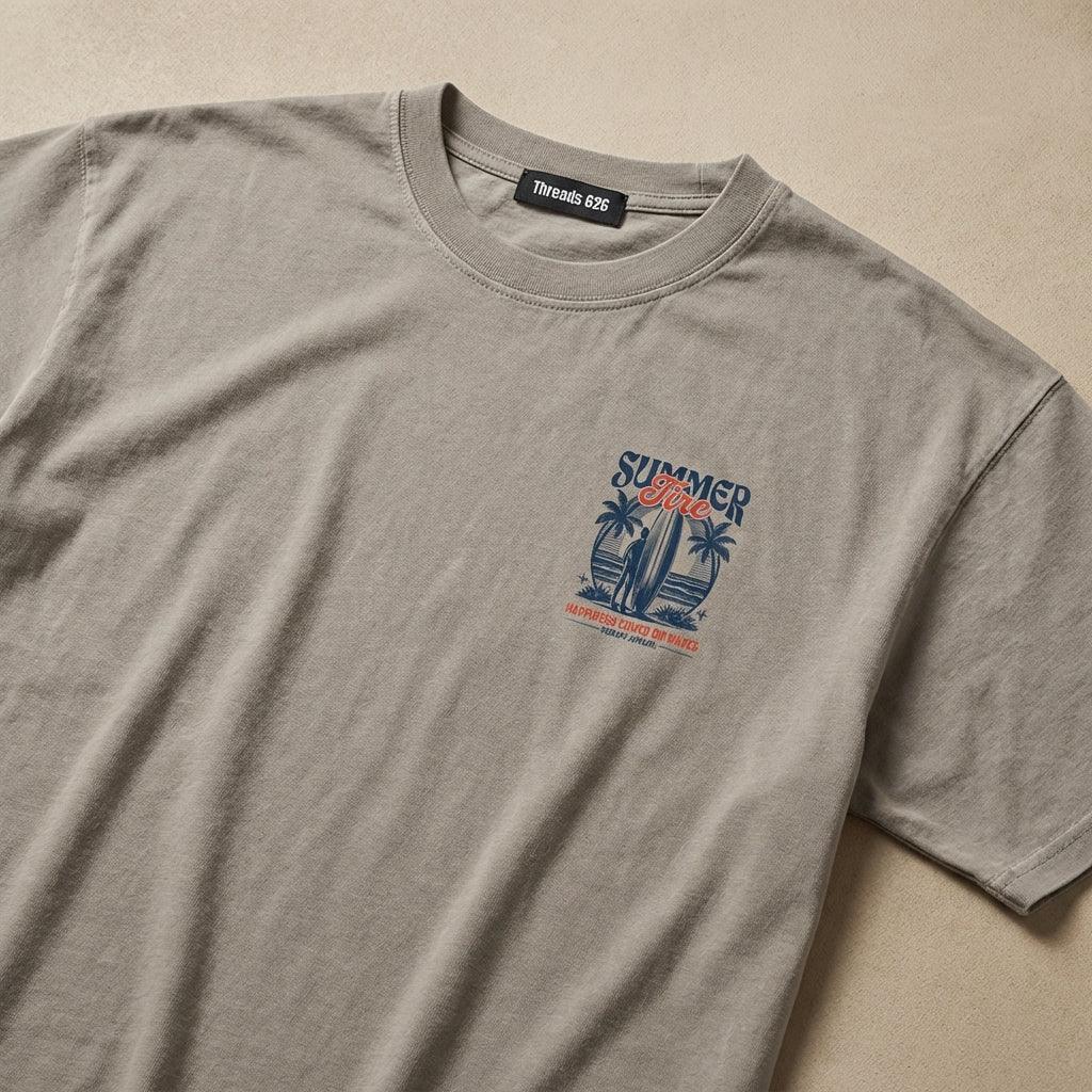 Men's Happiness Comes In Waves enzyme-washed cotton t-shirt by Threads 626 displayed on a mannequin in studio shot.