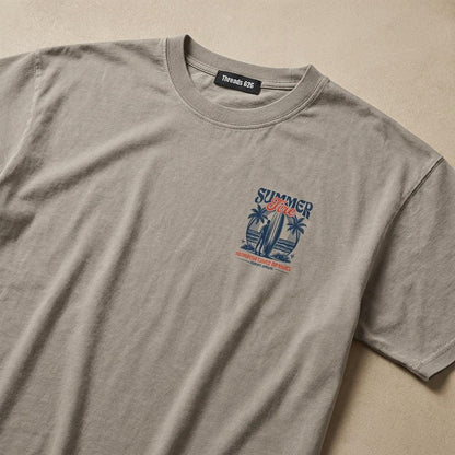 Men's Happiness Comes In Waves enzyme-washed cotton t-shirt by Threads 626 displayed on a mannequin in studio shot.